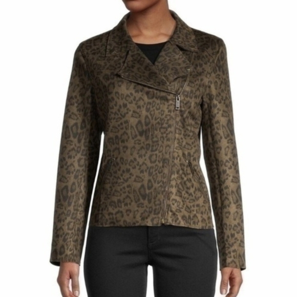 Catherine Malandrino Faux Leather Leopard Print Asymmetric Zip Jacket - Size XS - Picture 1 of 15